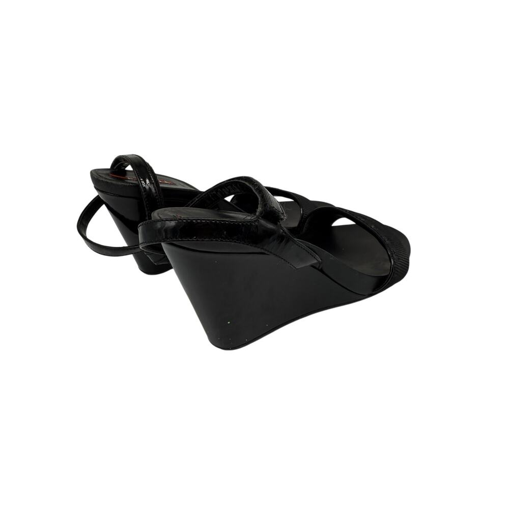 Prada Patent Leather Open Toe Ankle Strap Wedge Sandals Black Women's Size 36 - Picture 4 of 10